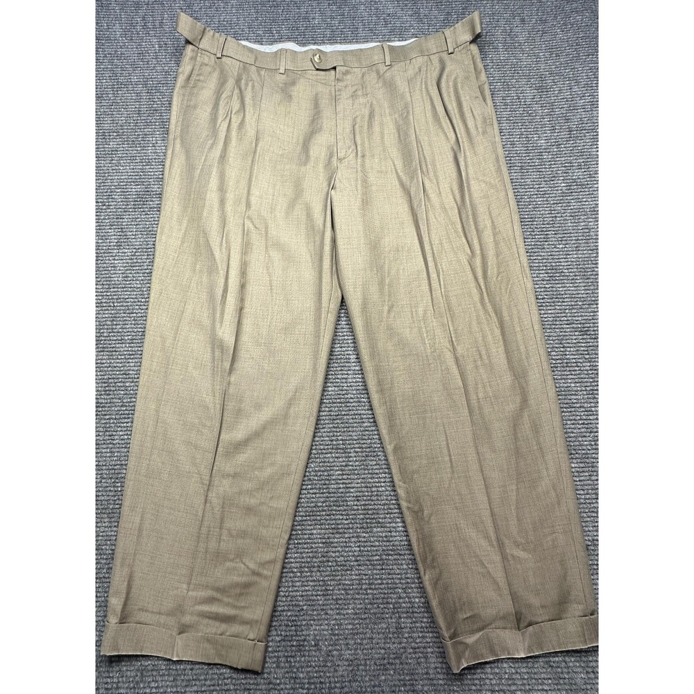 Roundtree & Yorke Dress Pants Mens 46x30 Brown Pleated Easy Care Big & Tall